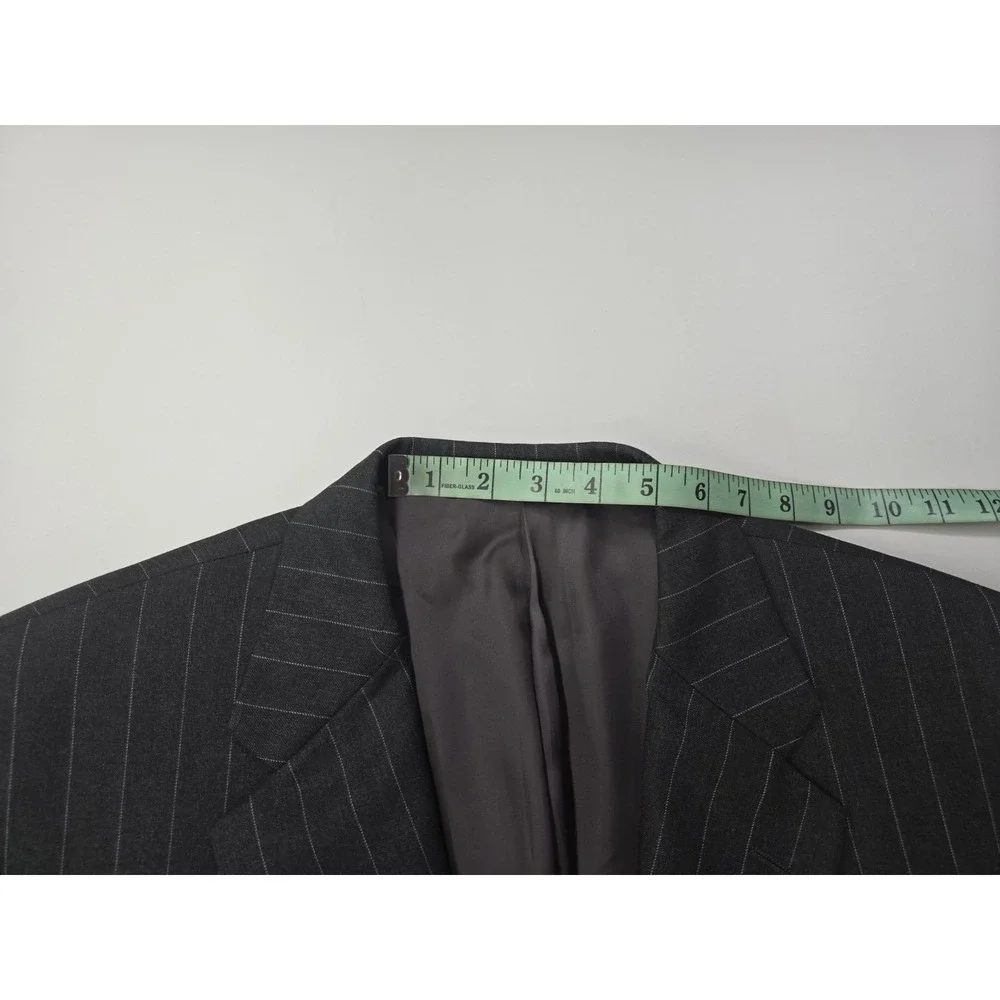 Loro Piana Super 130s Hickey Freeman Madison Wool Blazer Blk/Wht Stripe Size 46L